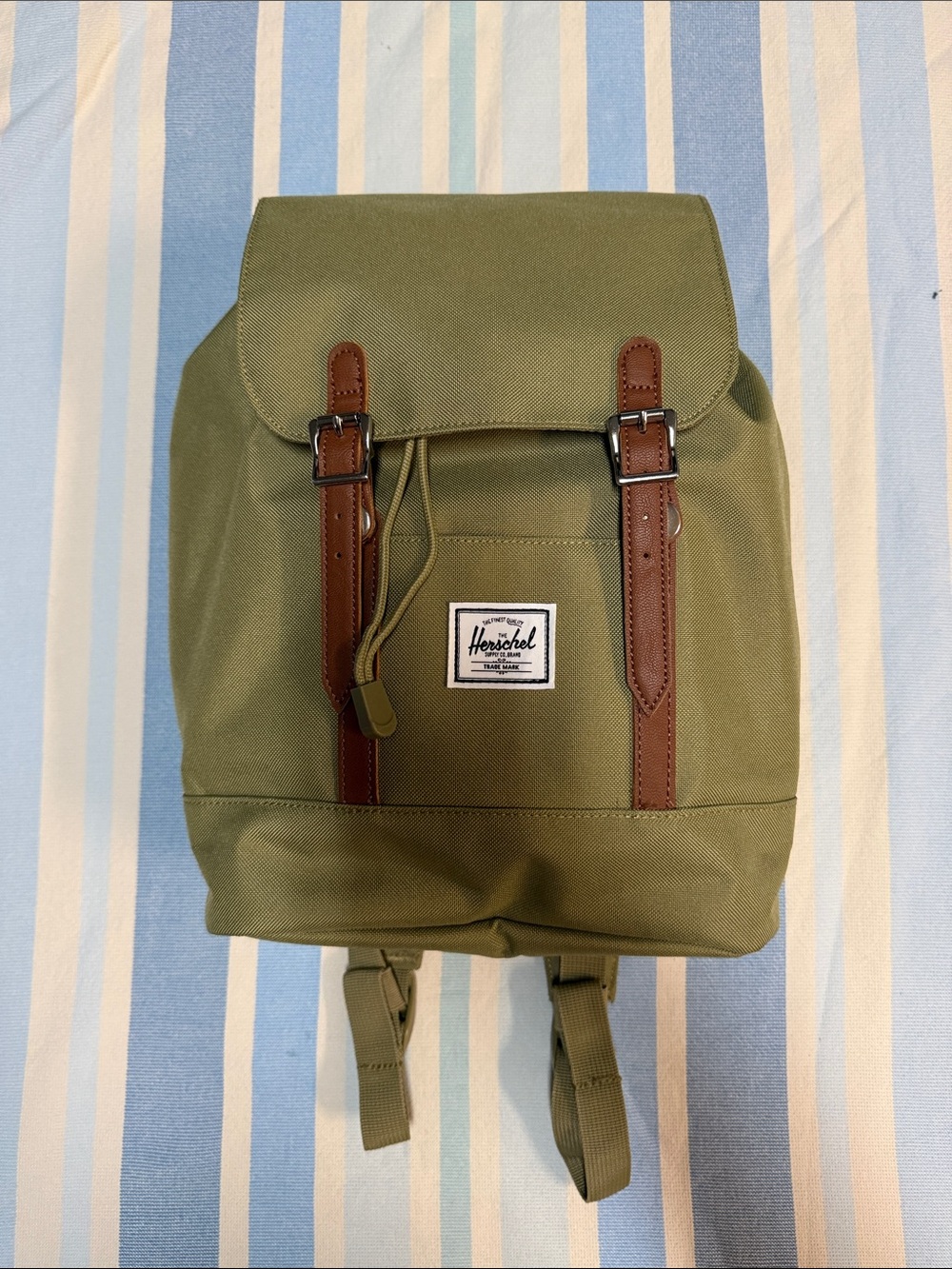 Herschel Olive Green Backpack with Brown Trim